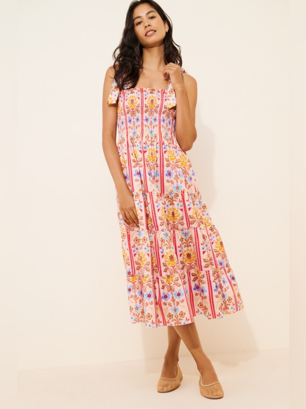 Hill House The Ribbon Ellie Nap Dress Floral Pink Tiered Sundress Medium